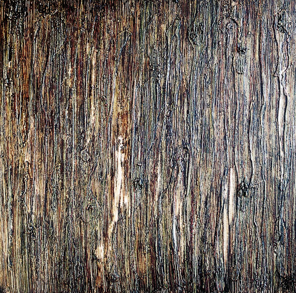 rough textured brown painting with three light strokes