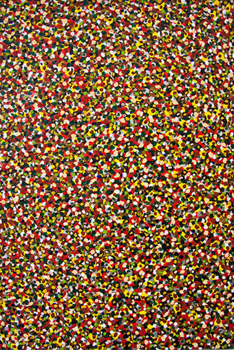 Painting with red, yellow, green and white dots